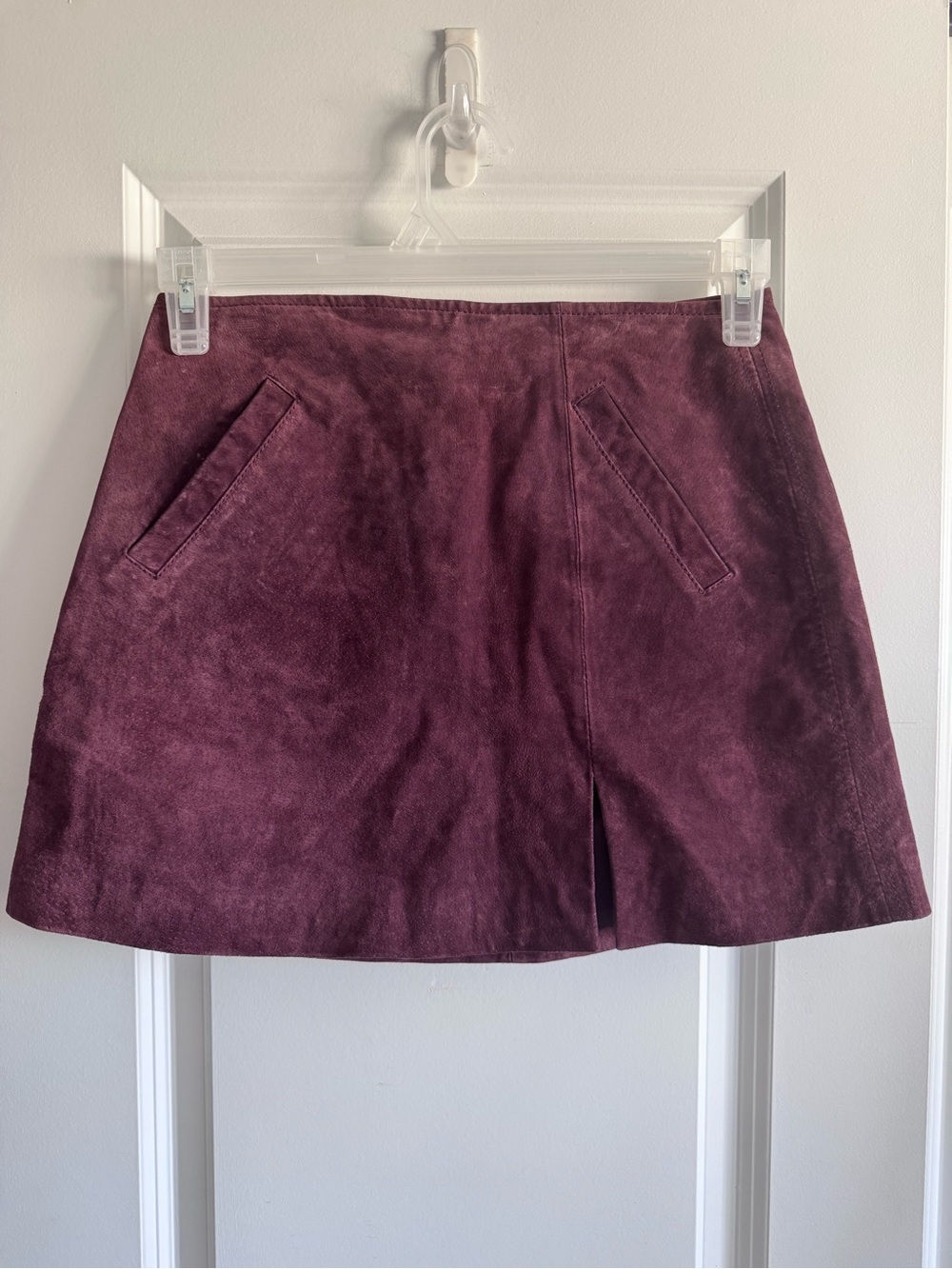 Blank NYC Plum 100% Leather A-Line Mini Skirt with Front Slit